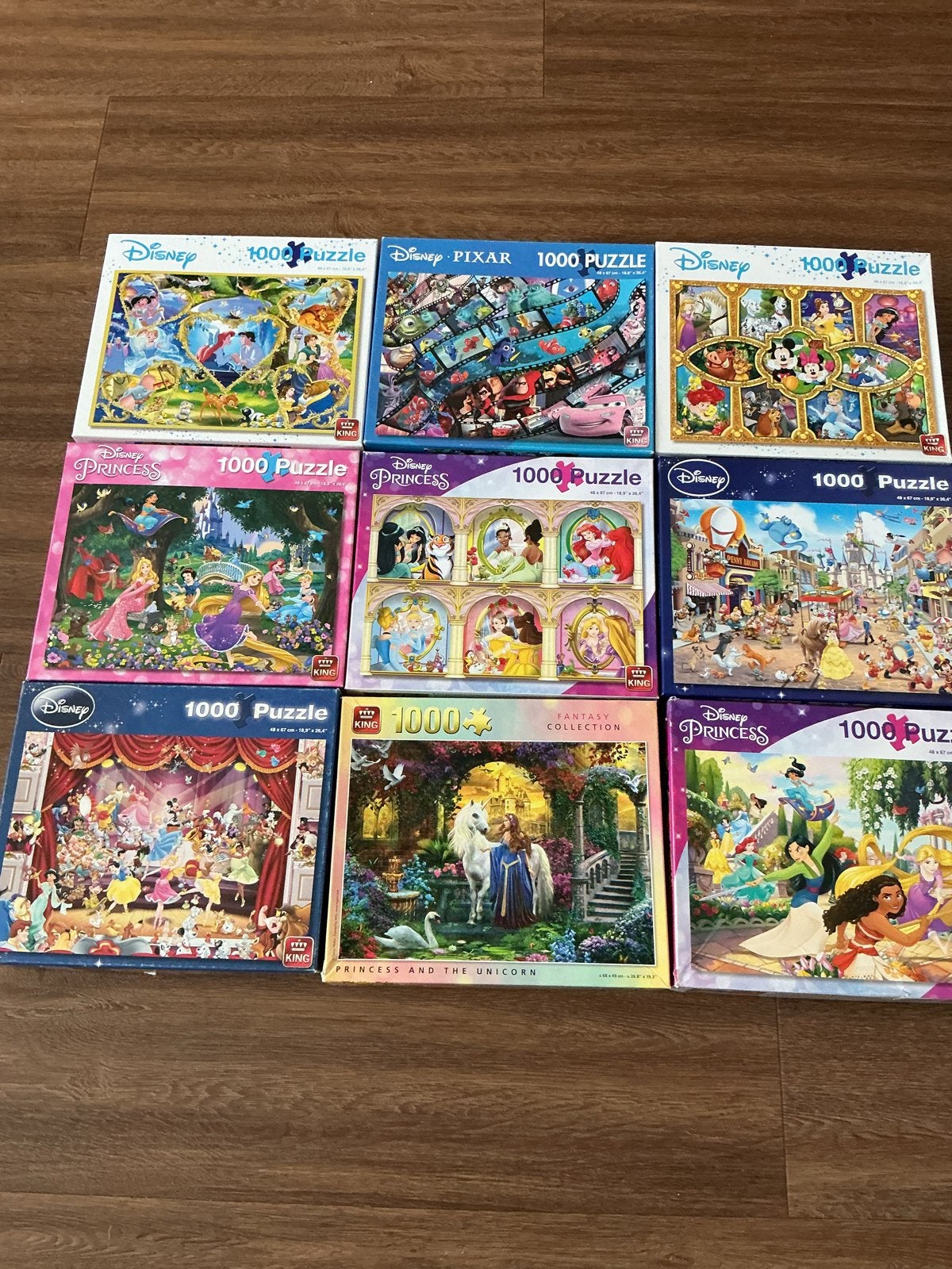 9 Disney puzzels van 1000 stuks, Ophalen of Verzenden, 500 t/m 1500 stukjes, Gebruikt, Legpuzzel
