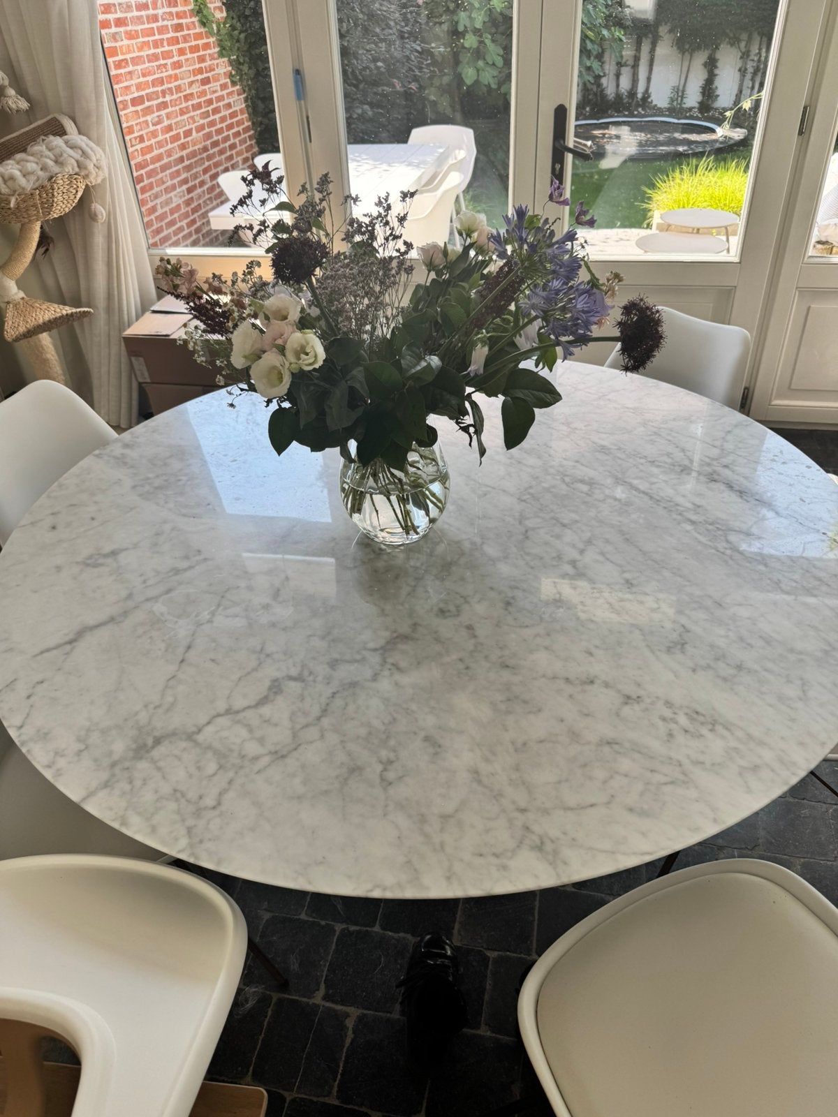 Marmeren tafel rond stijl knoll, Ophalen, Overige materialen, Gebruikt, 100 tot 150 cm