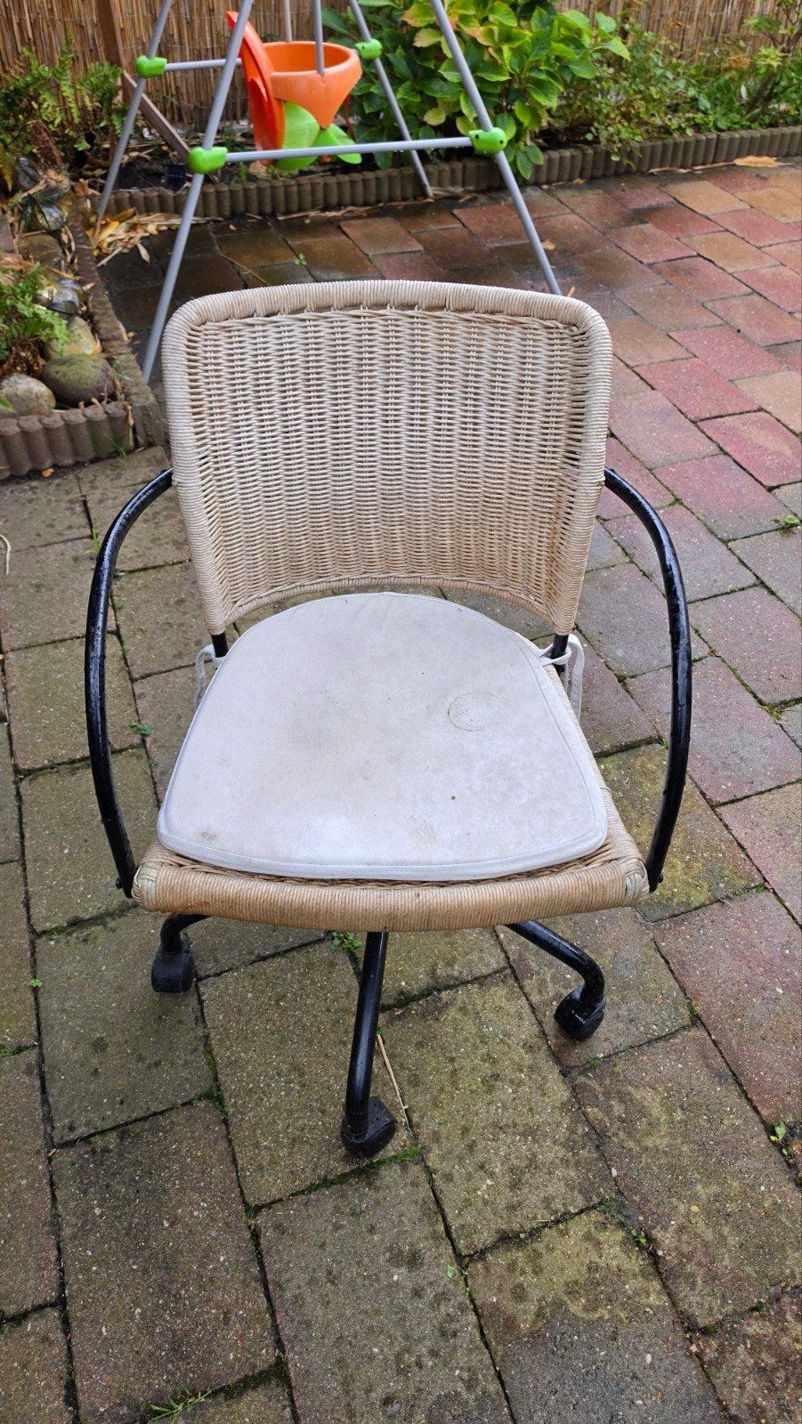 Vintage rotan bureaustoel met wieltjes, Ophalen, Gebruikt, Overige kleuren, Vintage, Retro
