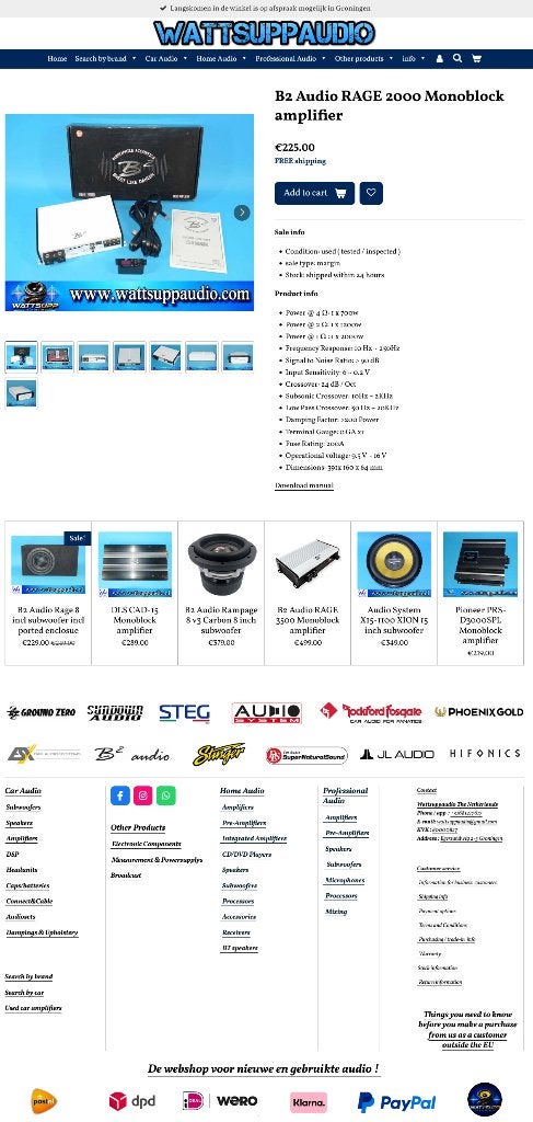 B2 Audio RAGE 2000 Monoblok versterker 2000W RMS, Auto diversen, Autospeakers, Gebruikt, ., Ophalen of Verzenden, Plantevej 35, 2870 Dyssegaard, Denmark