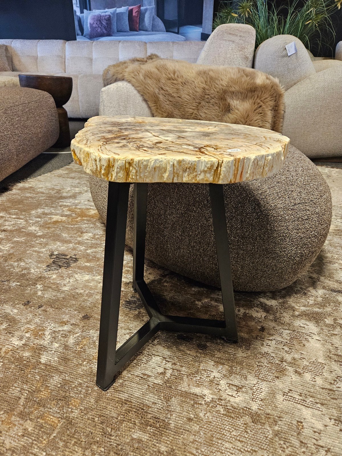 bijzettafel salontafel versteend hout, 50 tot 100 cm, Verzenden, Rond, 50 tot 100 cm
