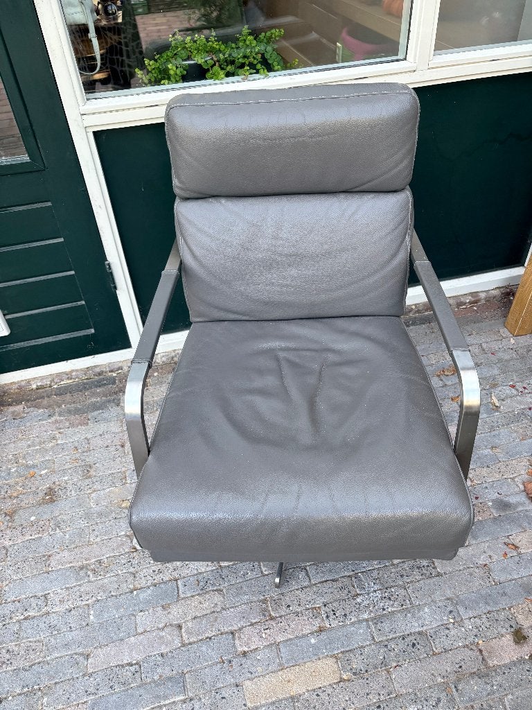 Taupe kleurig leren fauteuils, Huis en Inrichting, Ophalen, Gebruikt, Minder dan 75 cm, Leer
