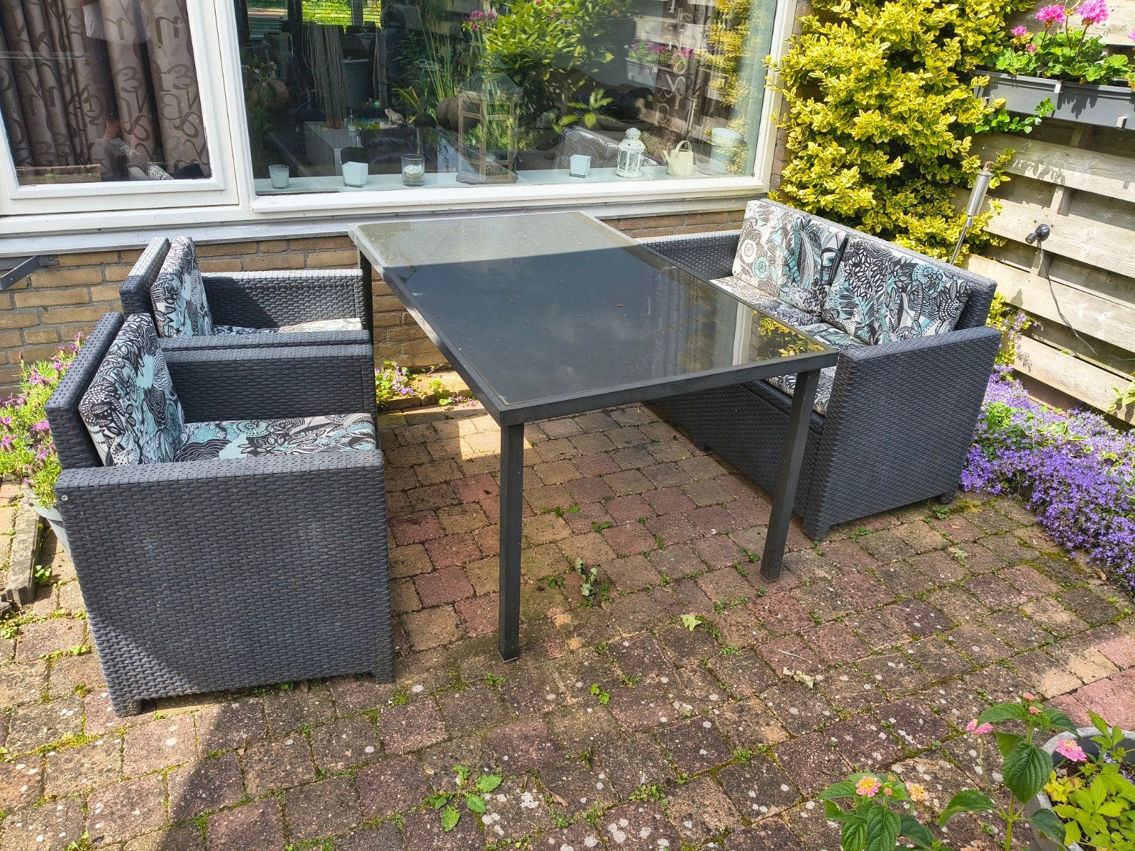 Allibert Tuinset - Kunststof, Winterbestendig met Kussens, Tuin en Terras, Ophalen, 4 zitplaatsen, Kunststof, Gebruikt