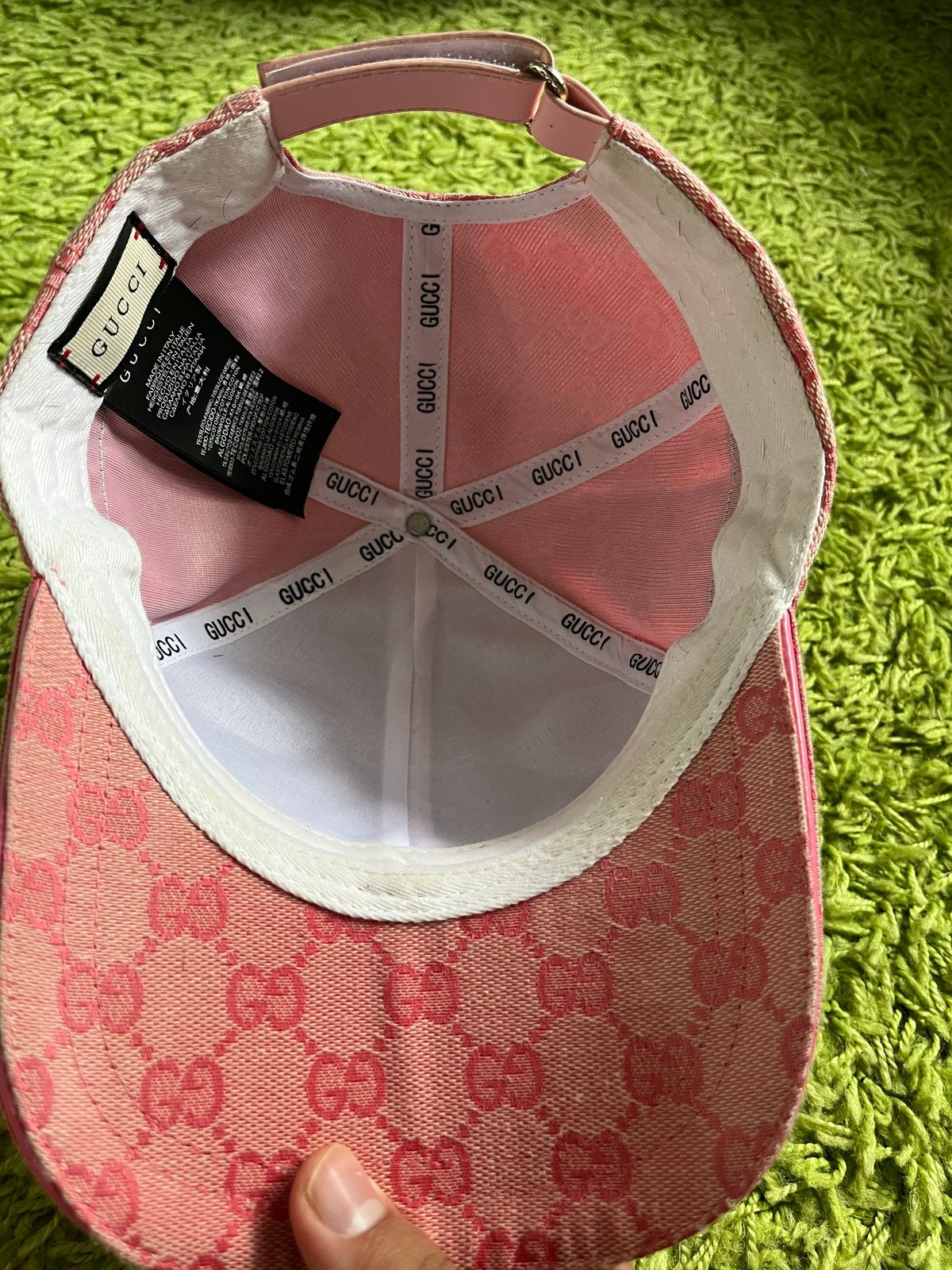 Roze Gucci Pet met GG-patroon en Webdetail, Kleding | Dames, Hoeden en Petten, Verzenden, Gedragen, One size fits all, Pet