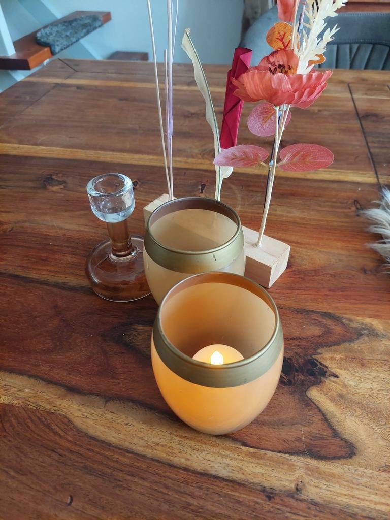 Deco set,2xwaxine,kandelaar,, Huis en Inrichting, Ophalen, Overige materialen, Minder dan 25 cm