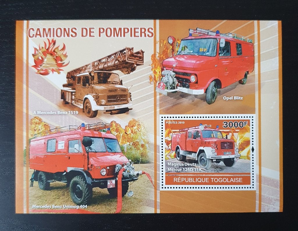 Togo 2010 Brandweer Auto Michel blok 552 postfris, Postzegels en Munten, Verzenden, Postfris, Auto's