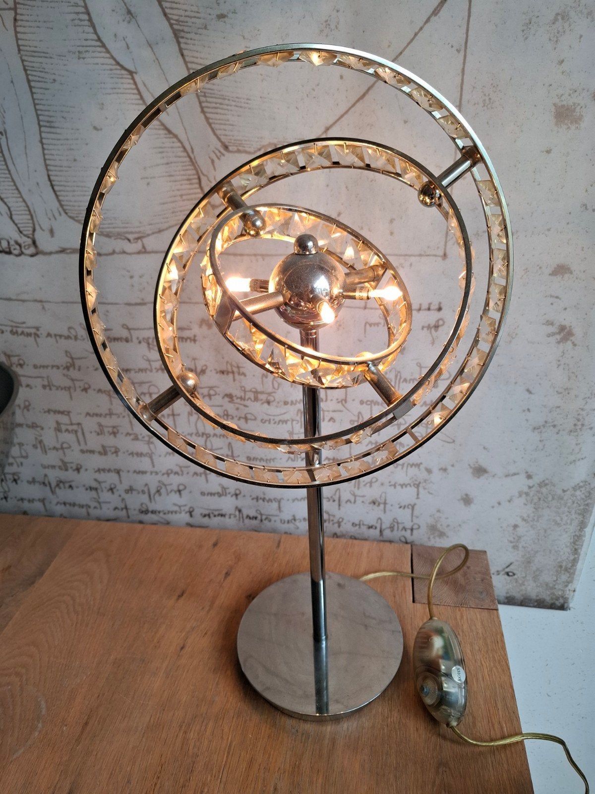 Vintage Tafellamp met Kristallen Ringen - Chroom, Ophalen, Gebruikt, Overige merken, Vintage