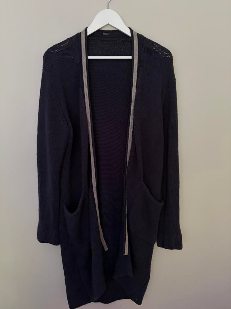 Lang donkerblauw katoenen Gustav vest met kraaltjes, Ophalen of Verzenden, Zo goed als nieuw, Maat 38/40 (M), Blauw