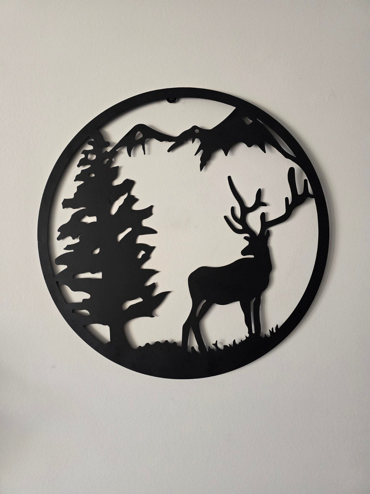 Wanddecoratie hert in bos - metaal zwart, Ophalen, Metaal, Wandsculptuur, Zwart