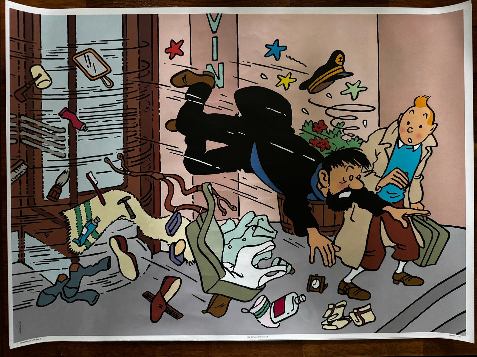 TinTin kuifje poster  68 x 59cm linnenpapier, Ophalen of Verzenden, Poster