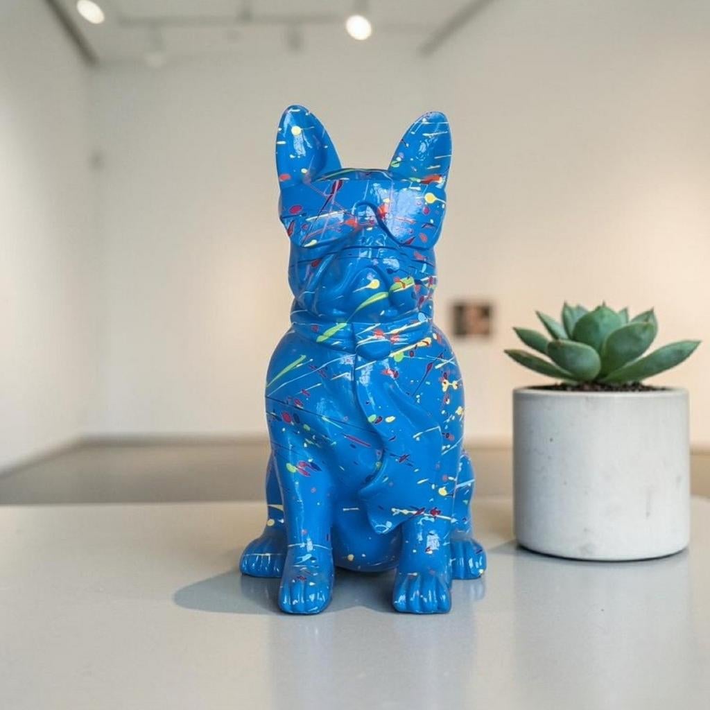 Franse bulldog beeld blauw uniek & kleurrijk, Verzamelen, Ophalen, Nieuw, Dier