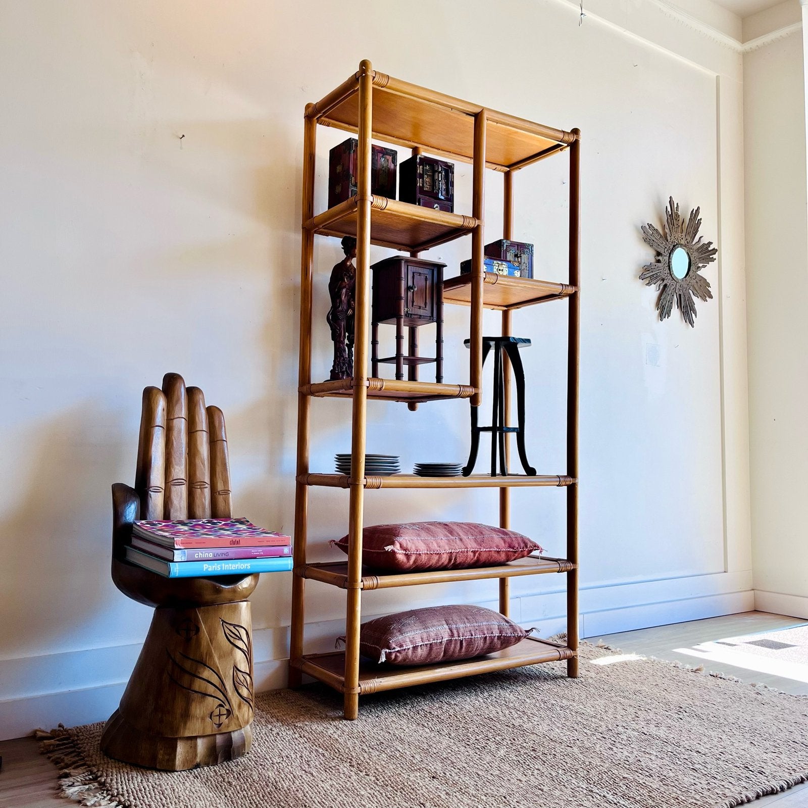 Bamboe rotan stelling boekenkast vintage, Ophalen, Vintage, Zo goed als nieuw, X