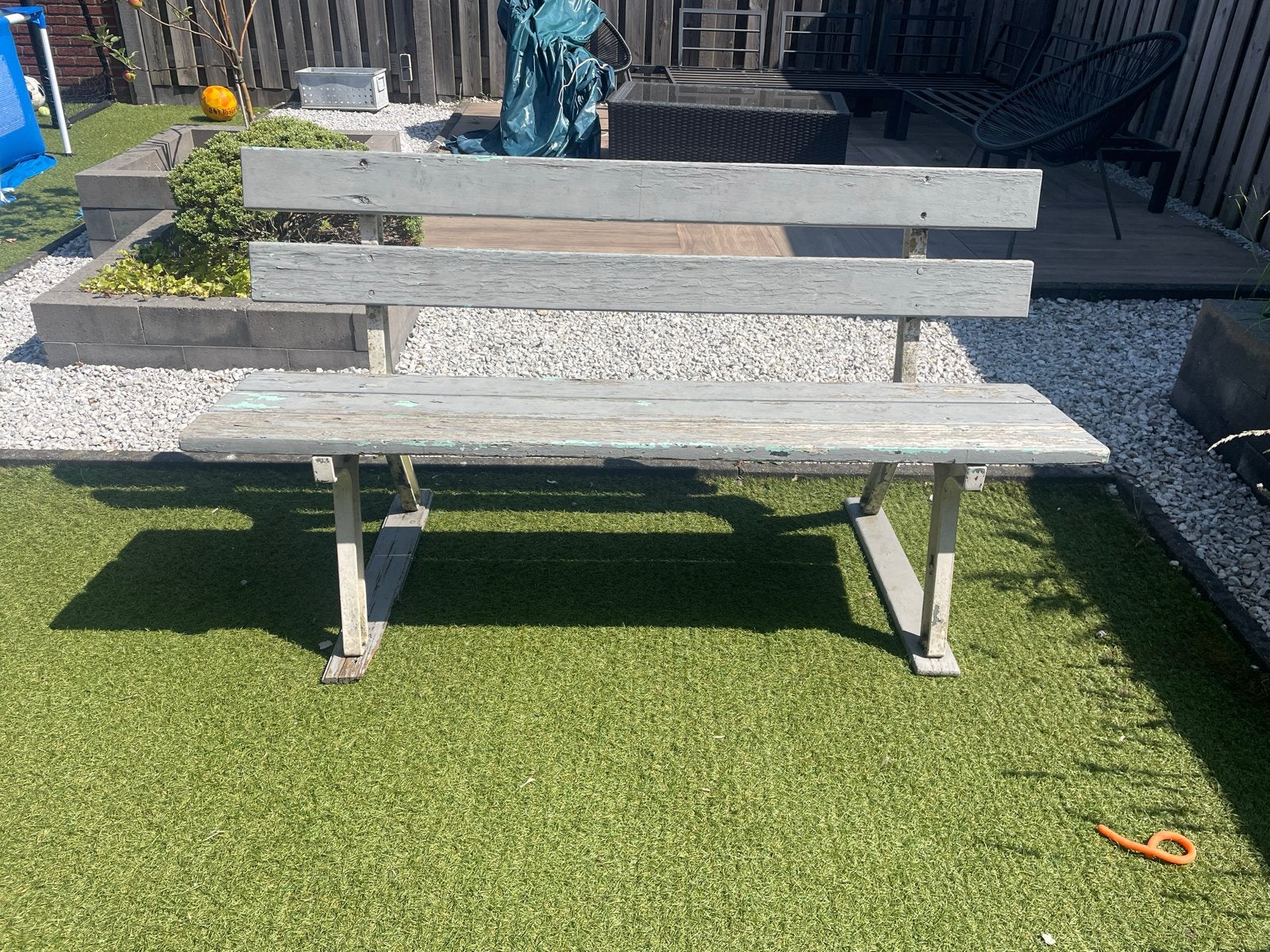 Antieke tuinbank met gietijzeren zijkanten - 80+ jaar oud, Tuin en Terras, Tuinbanken, Ophalen, Gebruikt, Hout