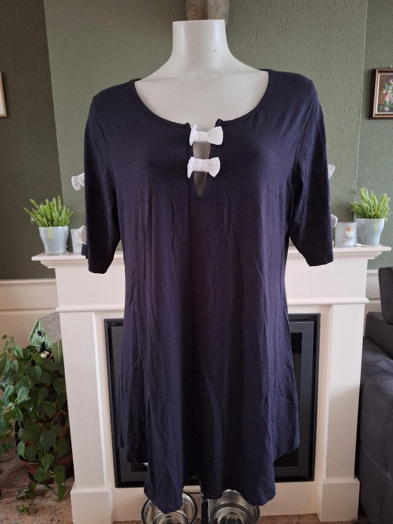 Yoek blauw met witte strikjes tuniek M 42 44, Yoek, Zo goed als nieuw, Maat 36 (S), Verzenden