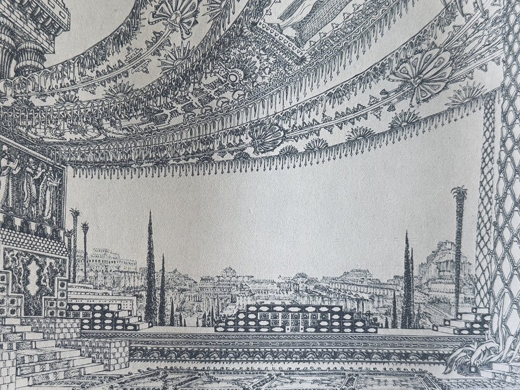 Hangende Tuinen van Babylon - Nabucco Verdi - La Scala 1945, Antiek en Kunst, 40 cm, Ophalen of Verzenden, Origineel, Overige technieken