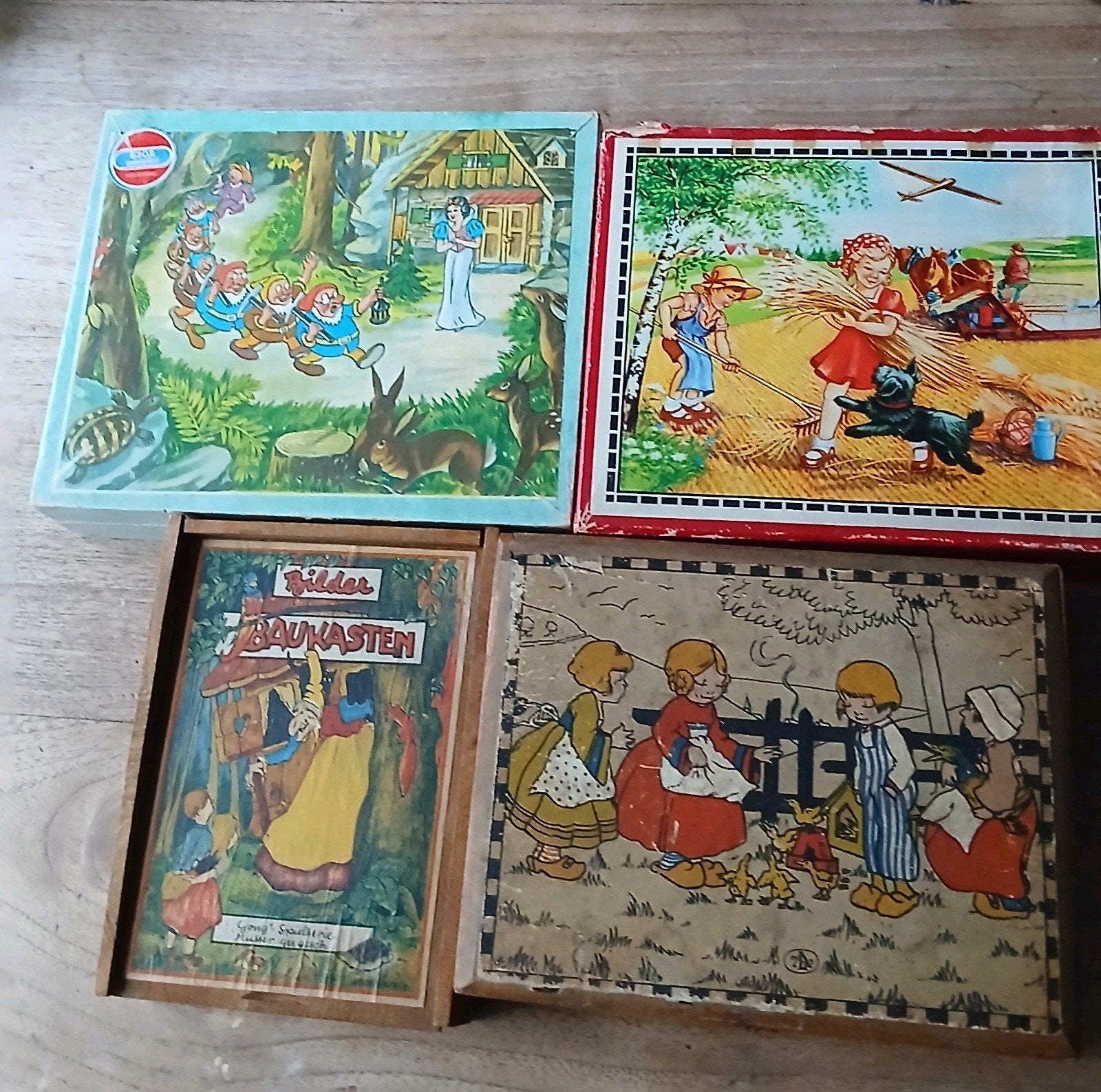 4 antieke & vintage houten blokpuzzels (1910-1950), Antiek en Kunst, Ophalen of Verzenden