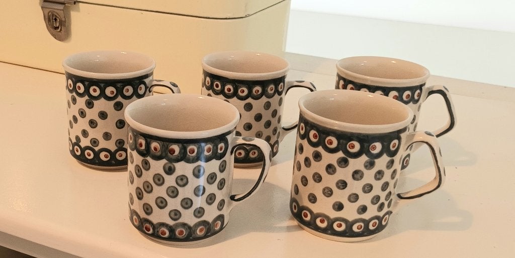 Set van 5 Boleslawiec Poolse Keramiek Mokken, Overige merken, Keramiek, Zo goed als nieuw, Overige stijlen