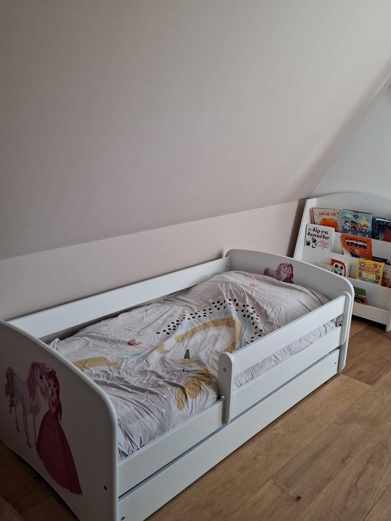 Kinderbed, Kinderen en Baby's, Kinderkamer | Bedden, Ophalen, Gebruikt, 180 cm of meer, 70 tot 85 cm