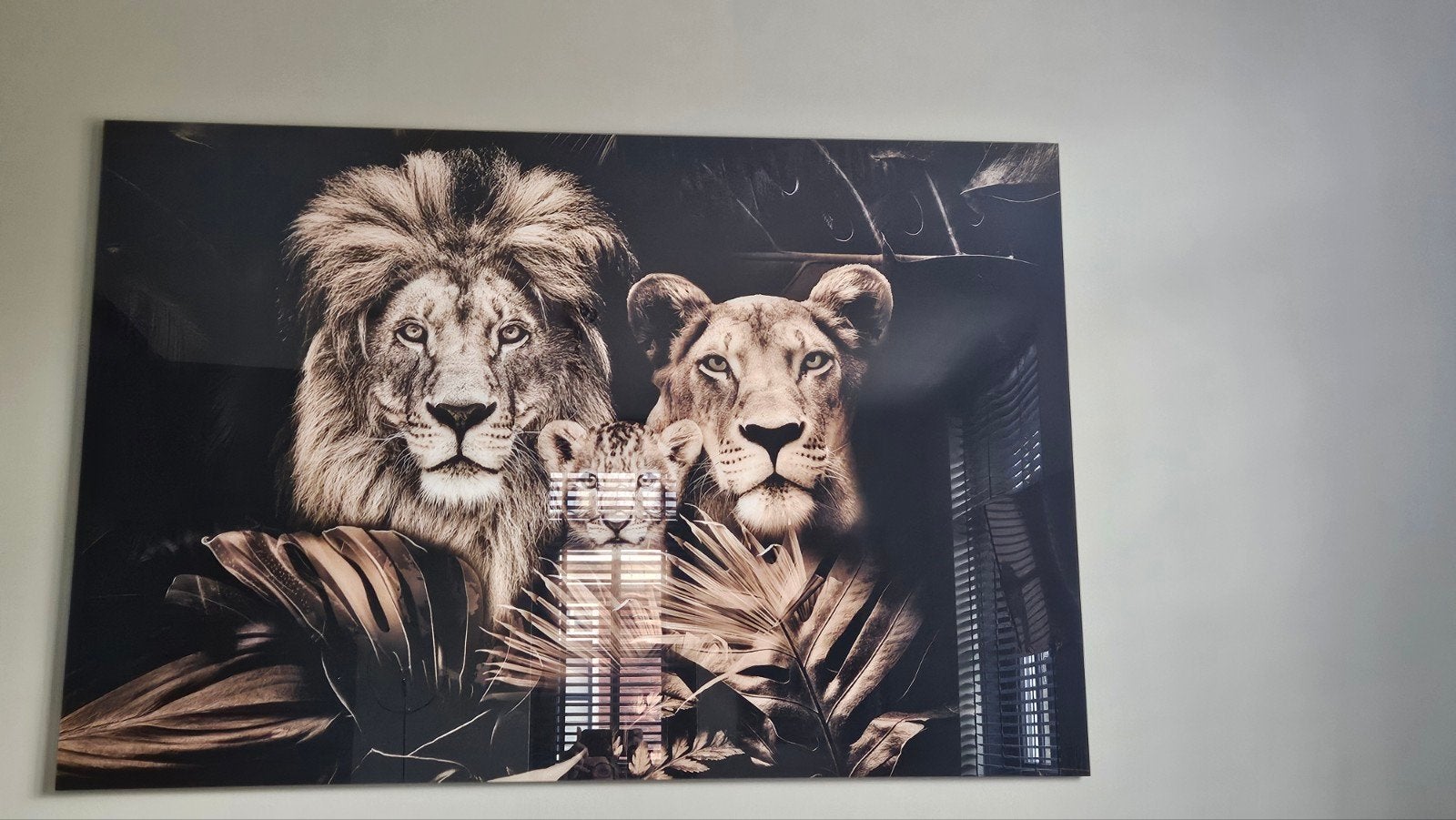 Prachtige Leeuwenfamilie glazen schilderij - Nieuwstaat, Ophalen, Nieuw, Schilderij, 100 tot 125 cm