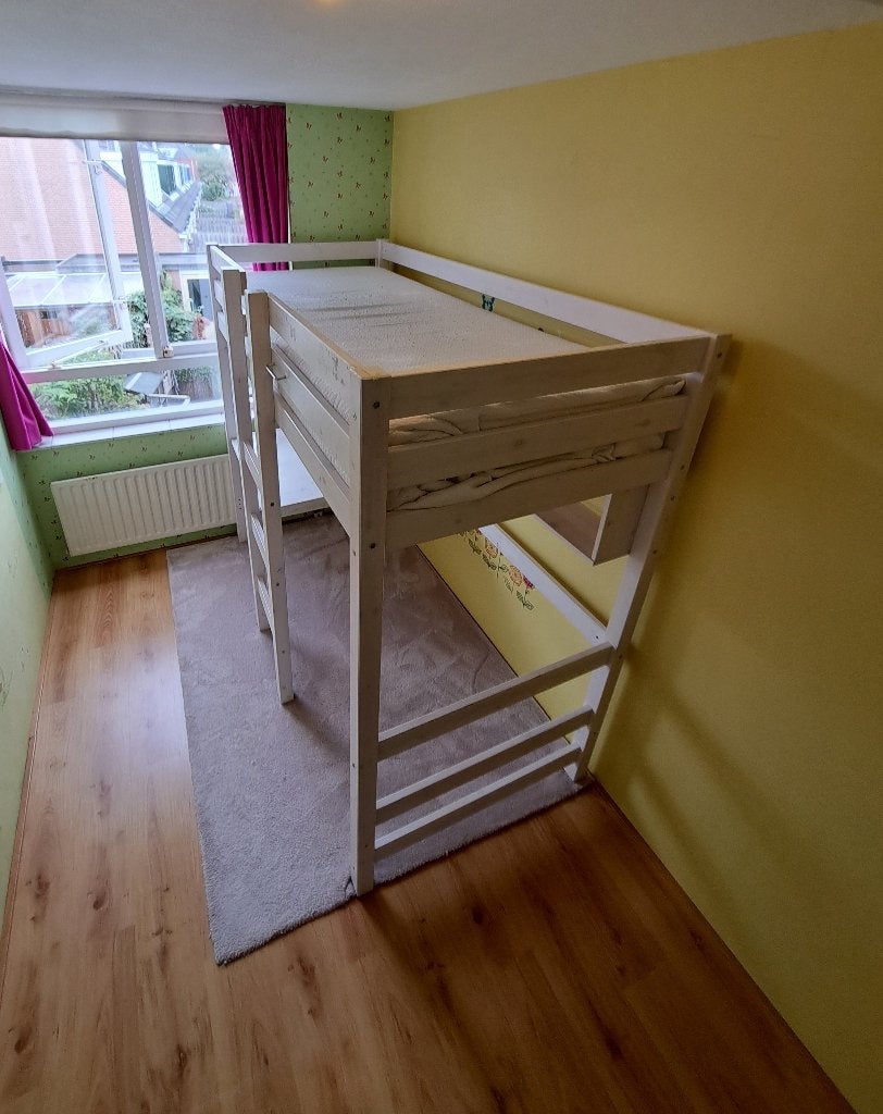Stevige houten bed hoogslaper met bureau, Ophalen, Hoogslaper, Eenpersoons, 210 cm
