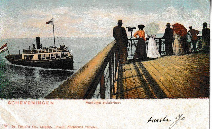 SCHEVENINGEN - AANKOMST PLEZIERBOOT, Ophalen of Verzenden, 1920 tot 1940, Ongelopen, Zuid-Holland