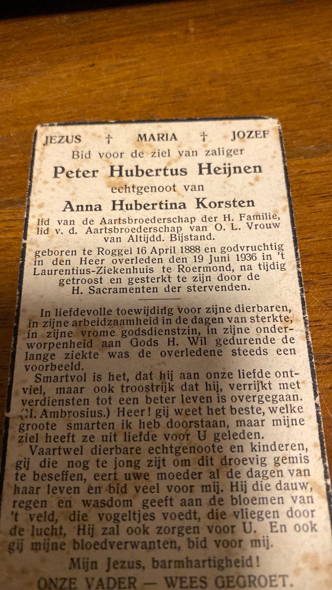 PH Heijnen x Korsten 1888 Roggel 1936 Roermond, Ophalen of Verzenden