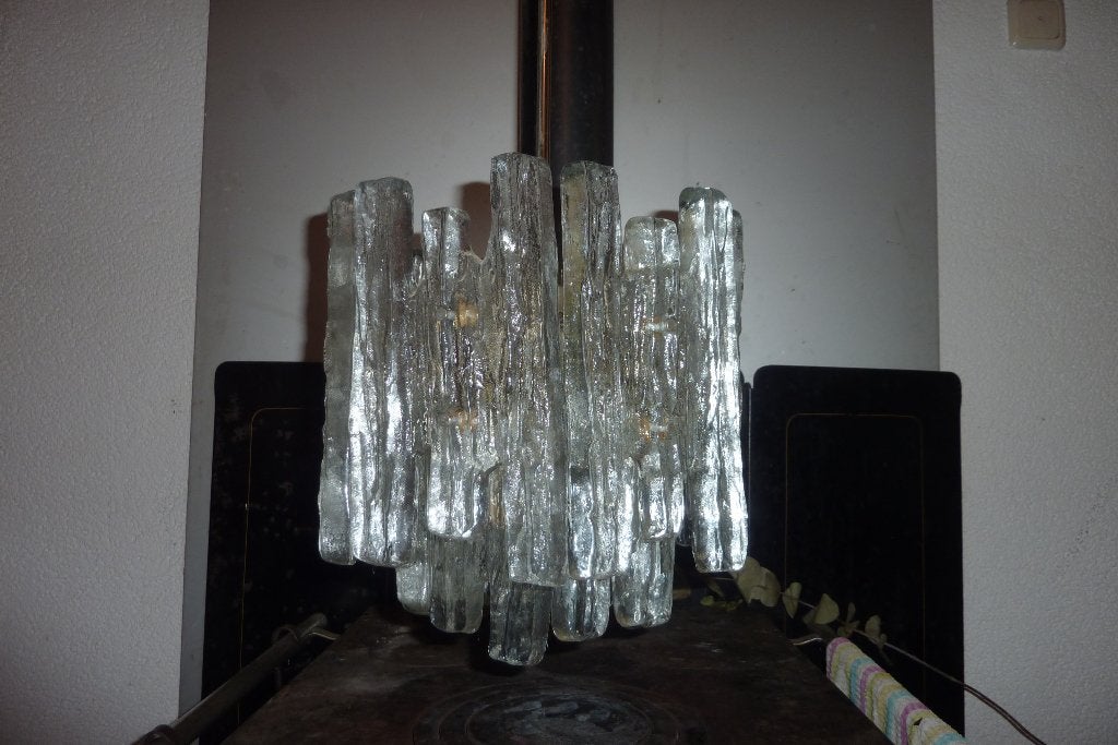 Kalmar Franken,HANGLAMP,ICEGLAS,sixties,zeventies,vintage, Gebruikt, E14 (klein), Ophalen of Verzenden, Glas
