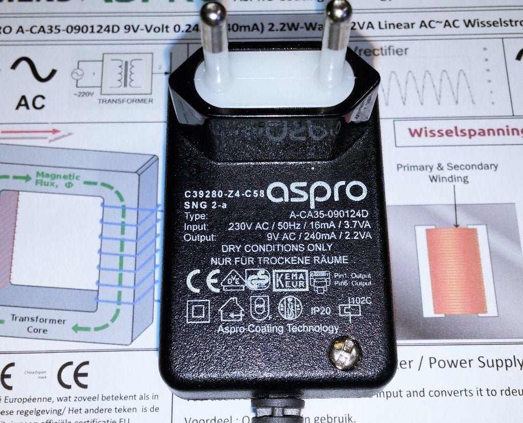 ASPRO C39280-Z4-C58 9V 0.24A AC ~ AC FW6199 Adapter Gigaset, Ophalen of Verzenden, Zo goed als nieuw