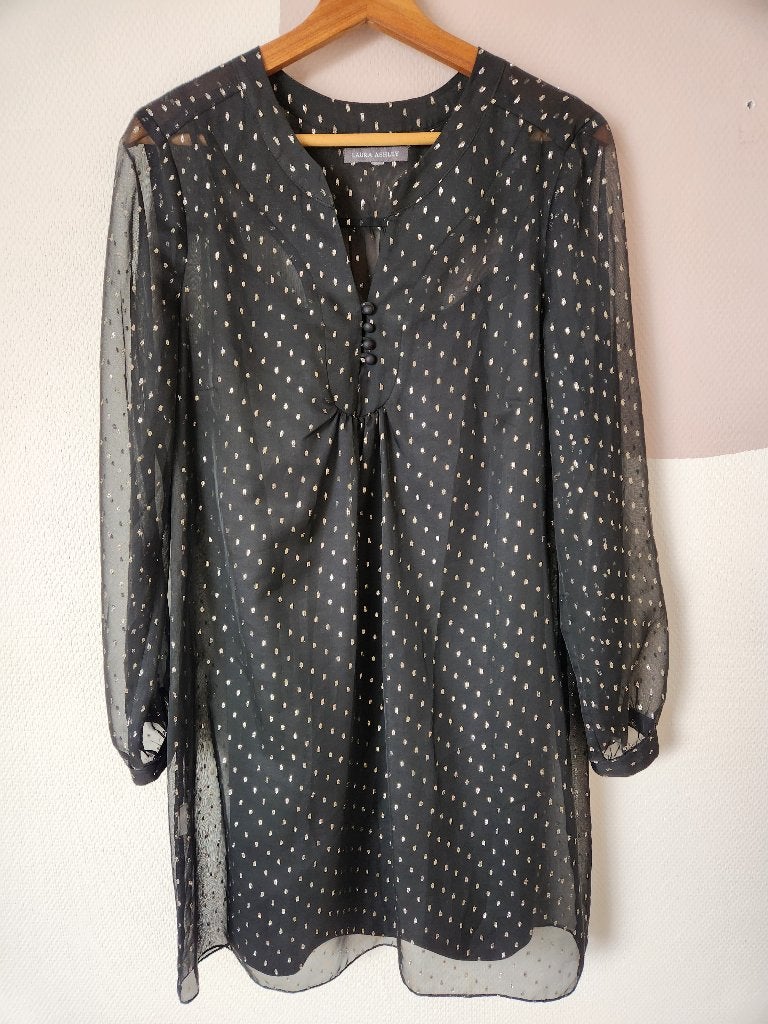 Laura Ashley jurk zwart/glitters/doorzichtig - 40, Kleding | Dames, Maat 38/40 (M), Zwart, Ophalen of Verzenden, Zo goed als nieuw