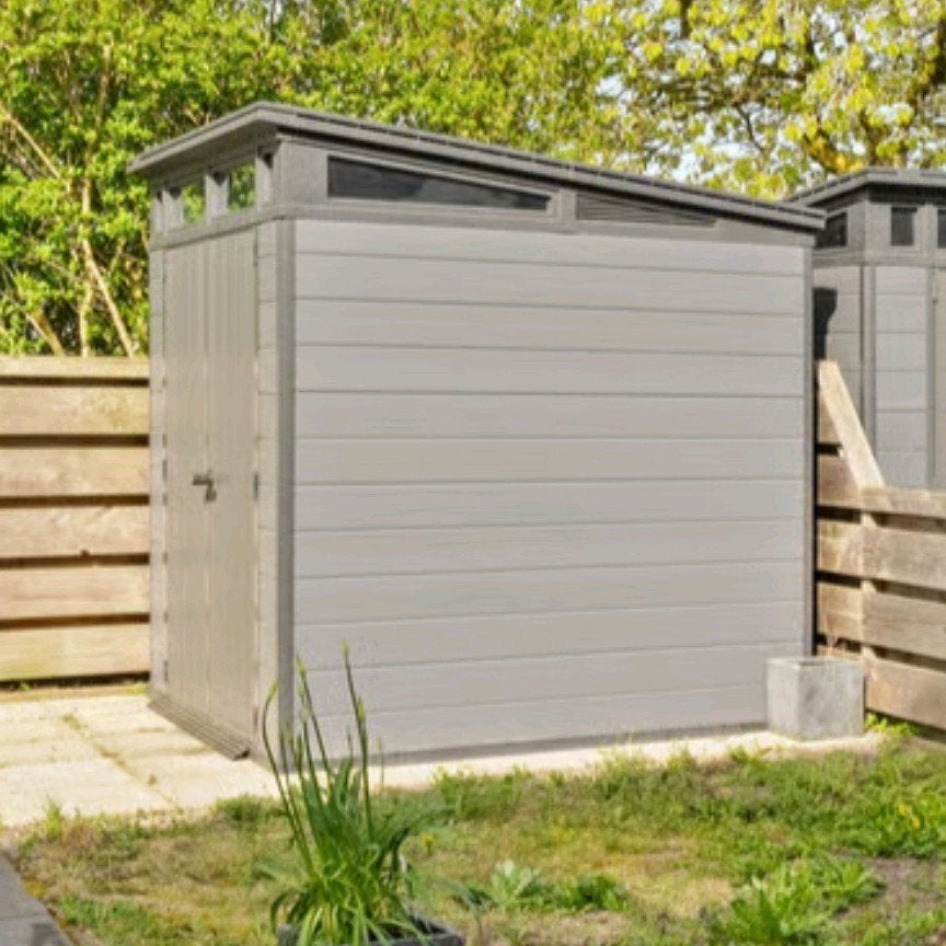 Moderne grijze berging voor tuin of erf, Ophalen, Kunststof, Overige typen