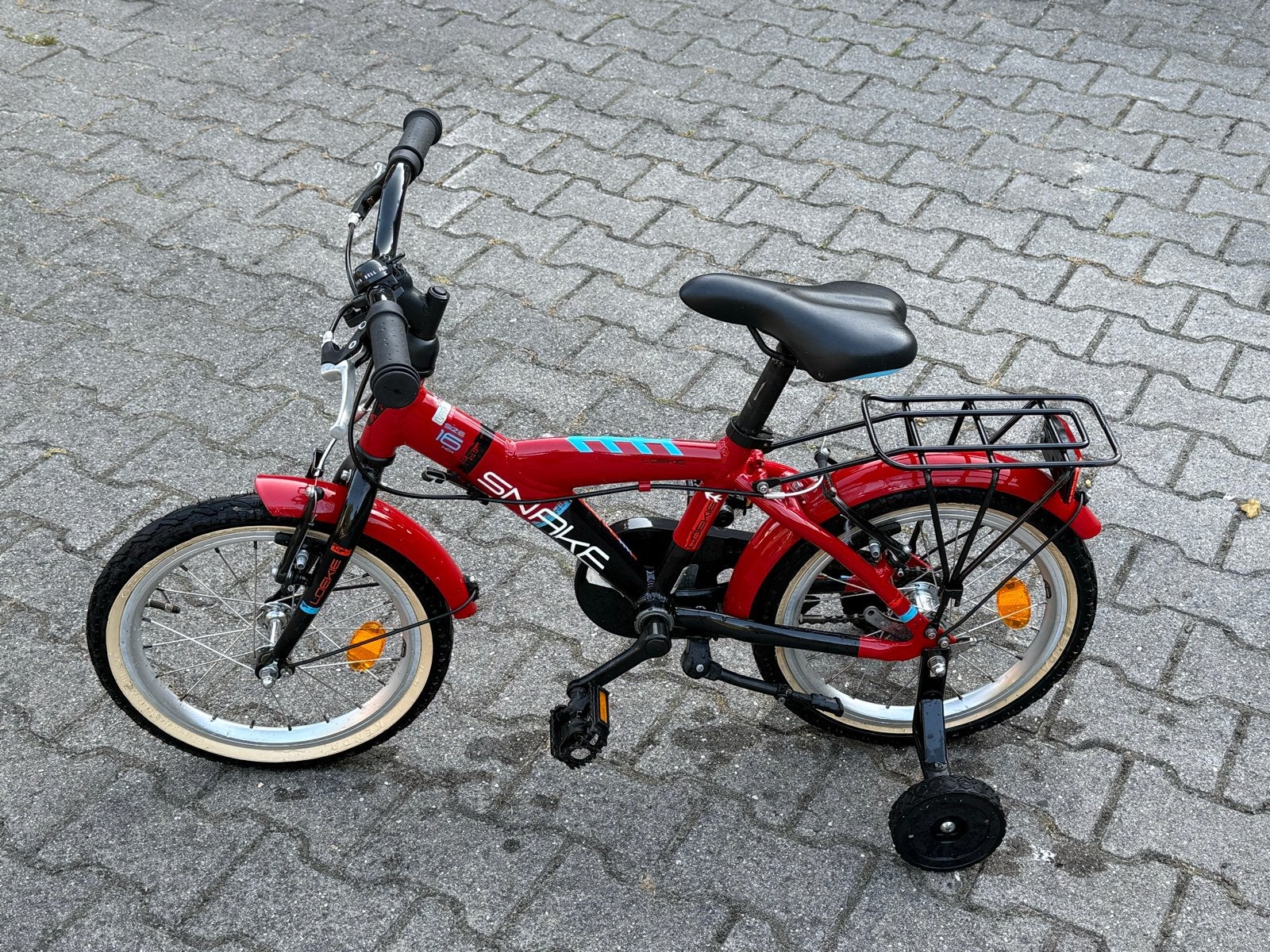 Mooie Loekie Snake kinderfiets 16 inch met zijwieltjes, Ophalen, Zijwieltjes, Velgrem, 16 tot 20 inch