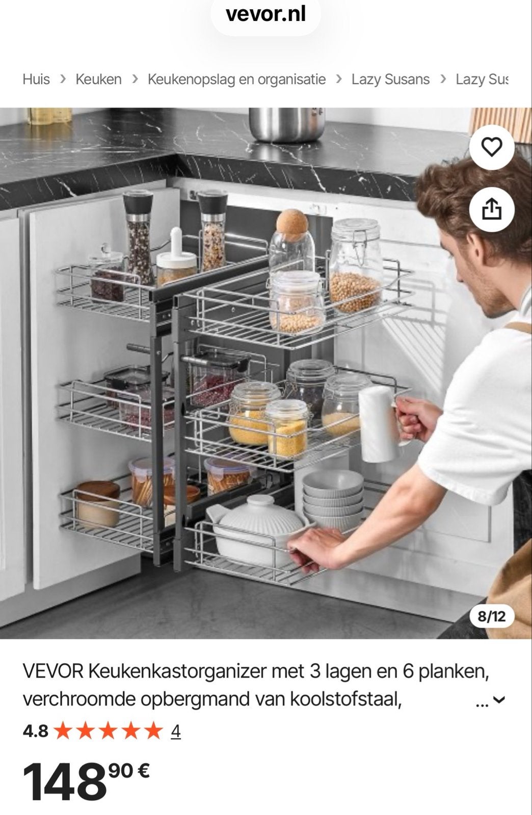 VEVOR Keukenkastorganizer 3 lagen, verchroomd koolstofstaal, Ophalen, Overige typen, Metaal, Overige merken