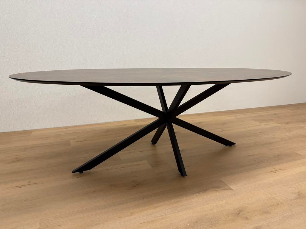 Ovale eettafel HPL Roest 220x110 - Direct Leverbaar, 100 tot 150 cm, 200 cm of meer, Ophalen of Verzenden, Zo goed als nieuw