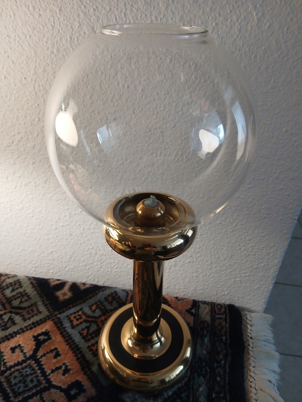 Vintage olielamp met glazen kap, Ophalen
