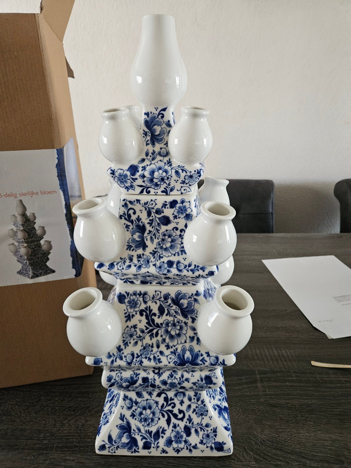 Heinen Delfts Blauw Tulpenvaas 3-delig Sierlijke Bloem XL, Antiek en Kunst, Antiek | Vazen, Ophalen