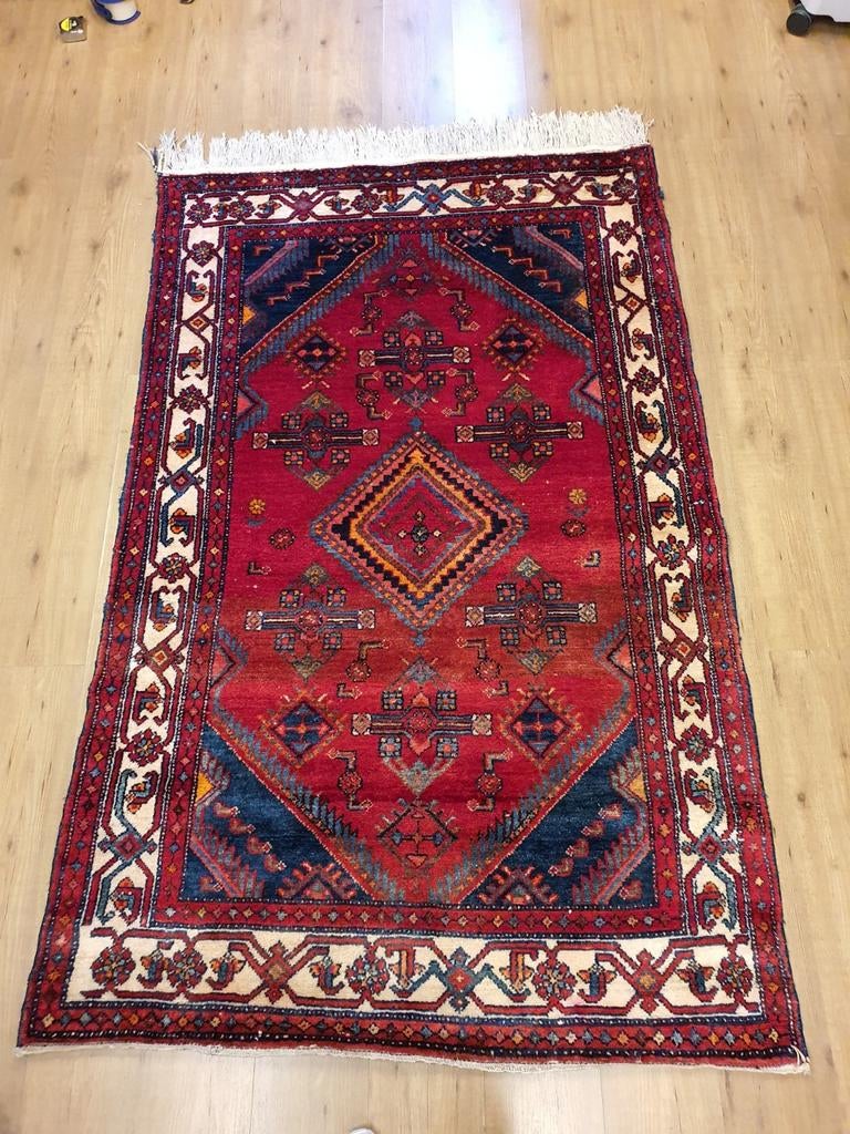 Vintage handgeknoopt perzisch tapijt hamadan 210x127, Info@SlatsAntiek.nl, Tweedehands, 100 tot 150 cm, Perzisch
