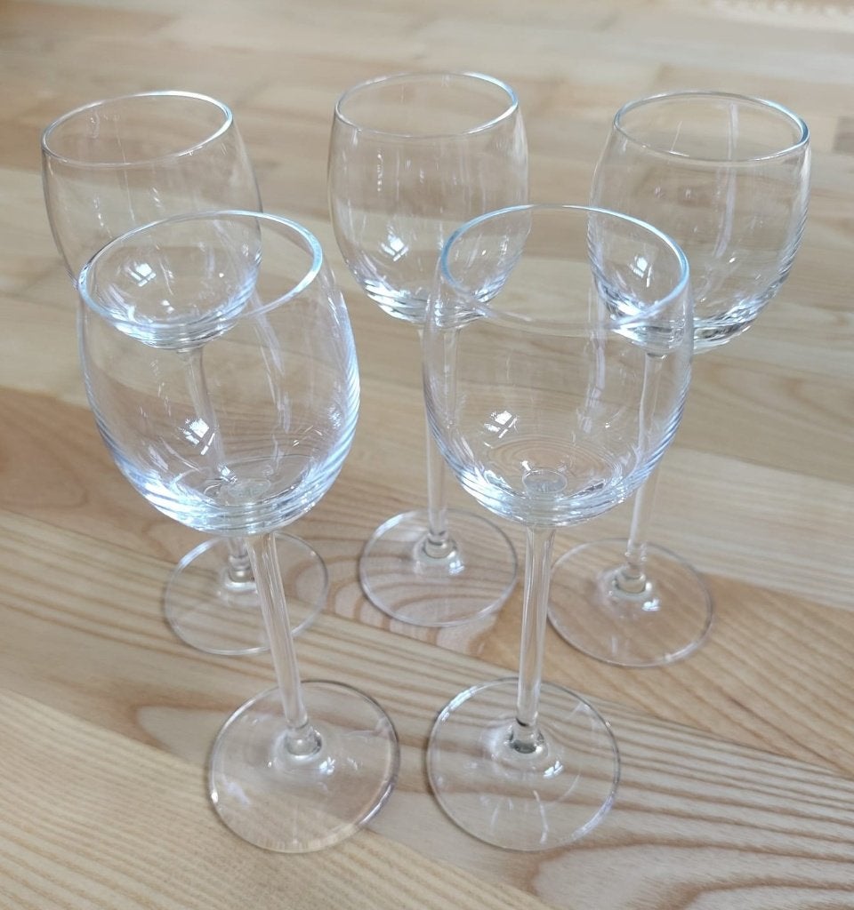 Likeurglas met lange steel 60 ml 5 stuks vintage, Ophalen of Verzenden, Zo goed als nieuw, Borrel- of Shotglas
