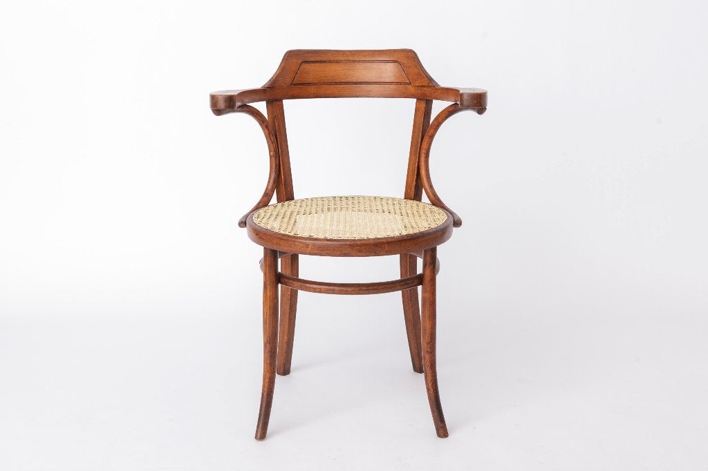 Vintage gebogen houten stoel jaren 50 | Nieuw gevlochten, Huis en Inrichting, Gebruikt, Bruin, Eén, Hout