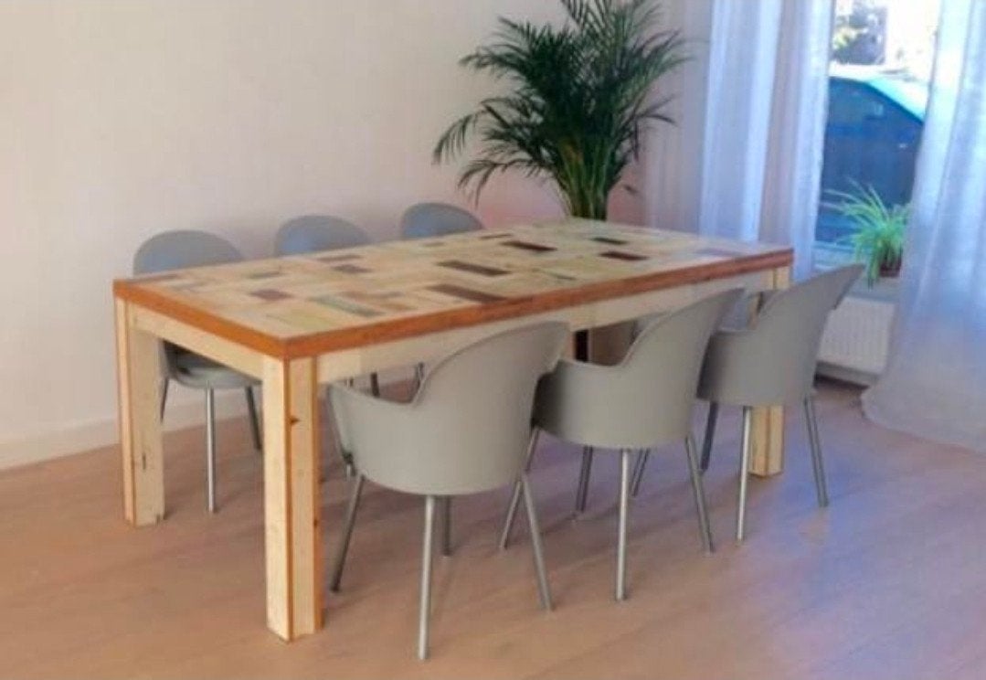 Loods 5 sloophout eettafel Piet Hein Eek stijl vintage retro, Gebruikt, Loods 5, 200 cm of meer, Vijf personen of meer