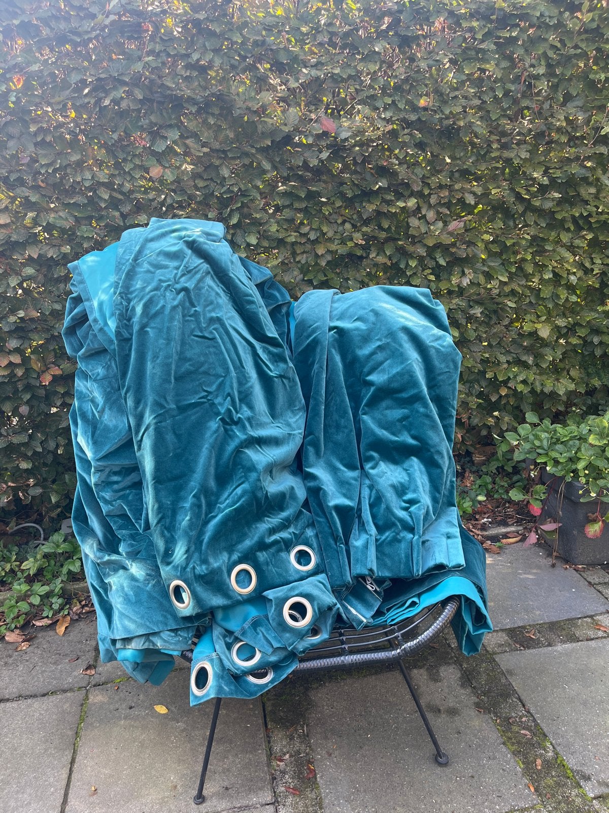 Zware velours gordijnen, gevoerd (4 stuks), Huis en Inrichting, Ophalen, Met ringen, Gebruikt, Fluweel
