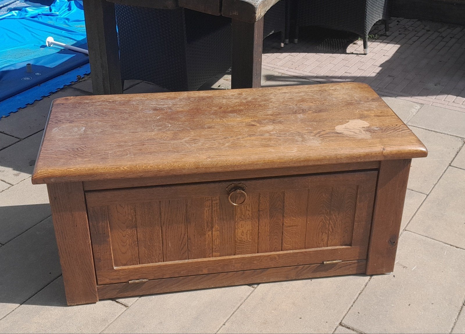 Massieve eiken dekenkist / salontafel, 50 – 75, Gebruikt, 100 tot 150 cm, Eikenhout