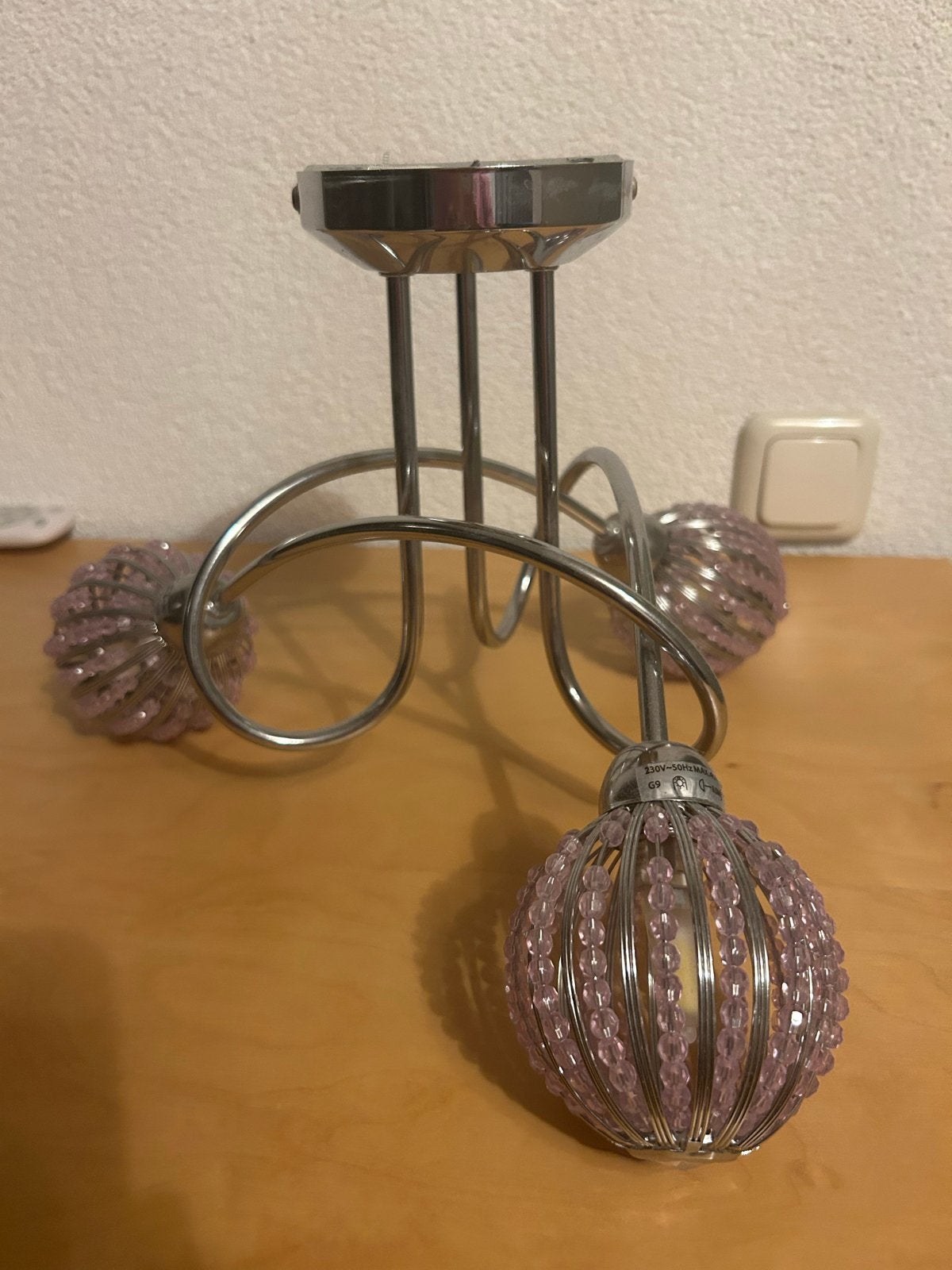 Moderne plafondlamp met roze kralen, Ophalen, Roze, E14 (klein), Zo goed als nieuw