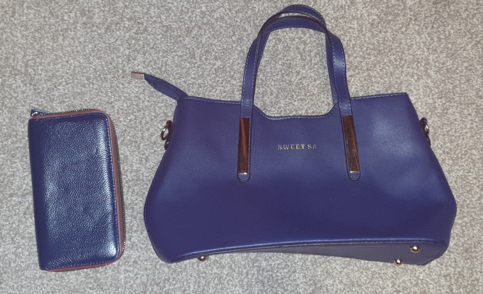 Donkerblauwe handtas met bijpassende portemonnee, Ophalen of Verzenden, Nieuw, Blauw, Handtas