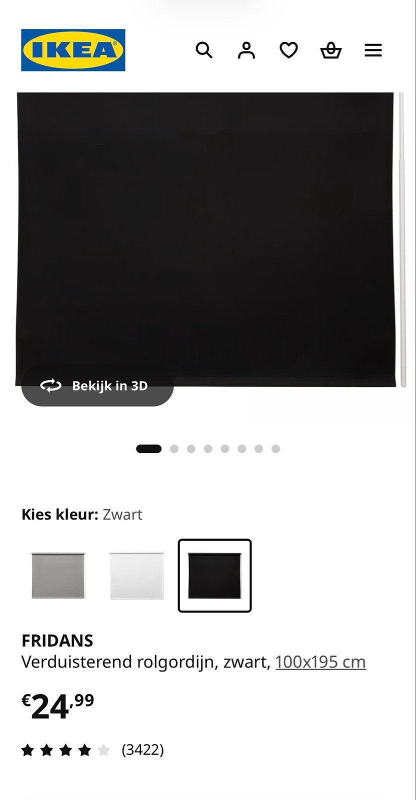 IKEA FRIDANS Verduisterend rolgordijn, zwart, 100x195 cm, Verduisterend, Zwart, Ophalen of Verzenden, Zo goed als nieuw