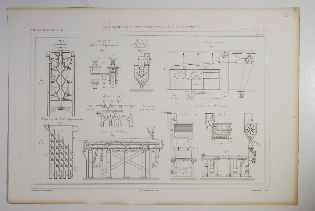 Mechanische zeef voor grutten en griesmeel (1880), Gebruikt, Verzenden, Voor 1940, Prent