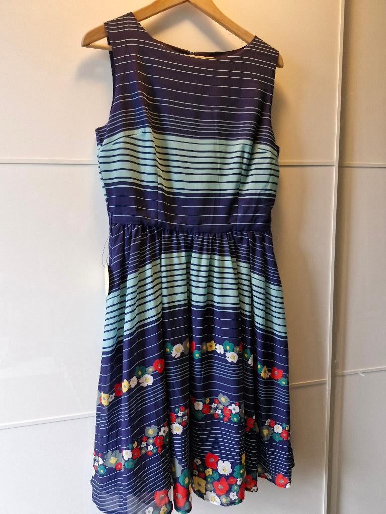 Lindy Bop – Stripe & Floral Jurk (Nieuw met kaartje) Maat 38, Kleding | Dames, Maat 38/40 (M), Blauw, Nieuw, Ophalen of Verzenden