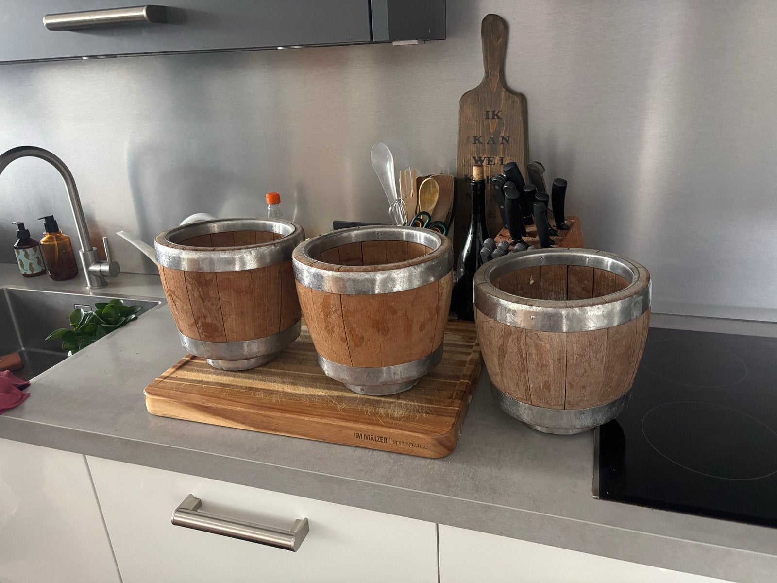 Set van 3 Oude Houten Antieke Kaasvormen / Decoratieve Vaten, Ophalen of Verzenden