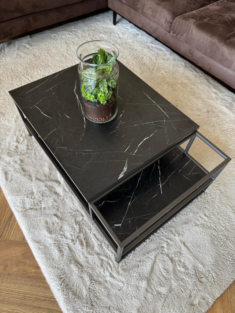 Xooon Marmer-Look - Salontafel 90x60, Ophalen, 100 tot 150 cm, 50 tot 100 cm, Zo goed als nieuw