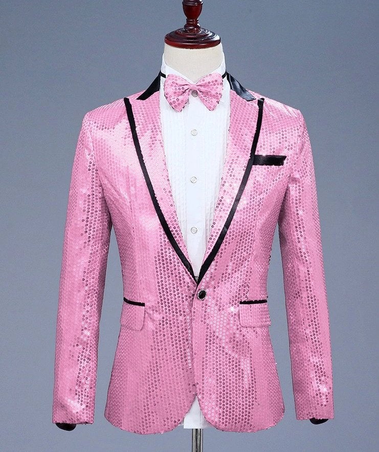 Heren roze paillet glitter colbert mannen blazer jasje, Verzenden, Nieuw, Overige maten, Roze