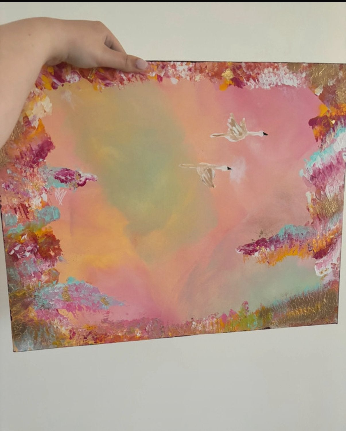 Kleurrijk zwanenschilderij madelief boogaard, Ophalen